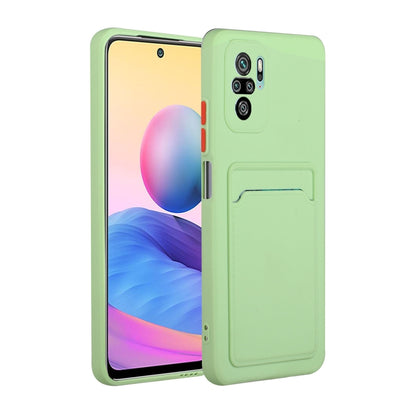 Green shockproof TPU phone case with card slot and camera cutouts