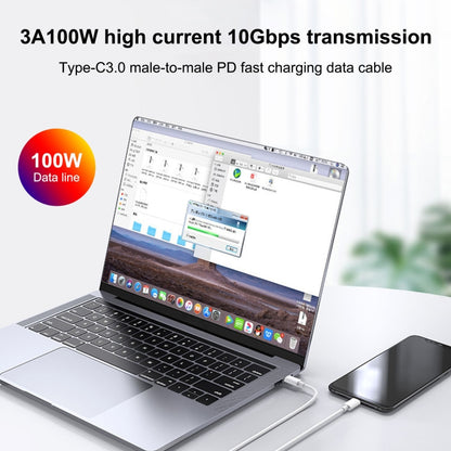 USB-C to USB-C charging data cable connecting laptop and smartphone