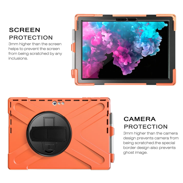 Orange rugged tablet case with screen and camera protection cutouts and black circular holder