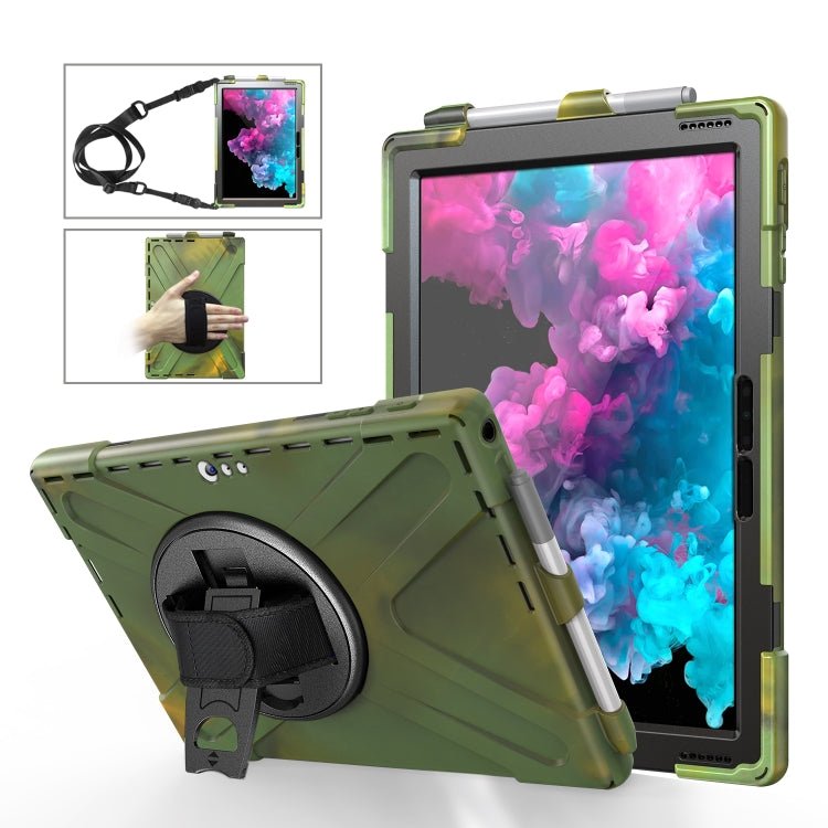 Green shockproof tablet protective case with hand strap holder and pen slot