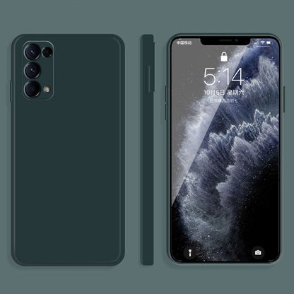 Dark green liquid silicone phone case with raised edges and camera cutouts