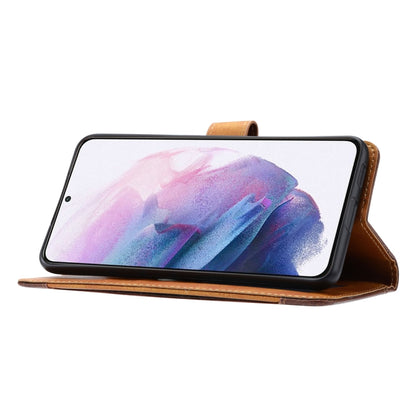 Brown leather flip phone wallet case with folio stand for phone