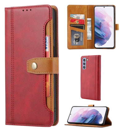 Red leather flip phone wallet case with card slots and photo frame window