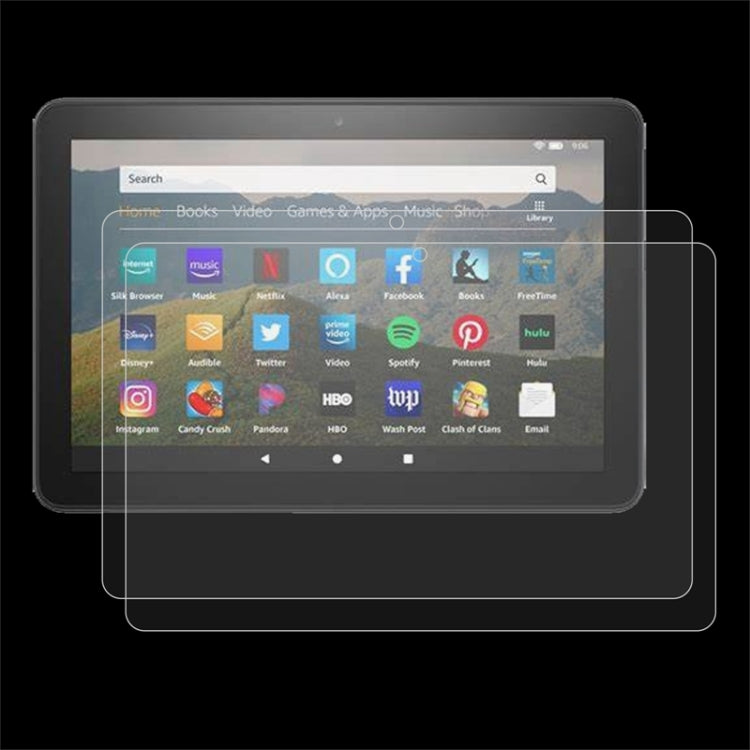 Tablet screen protector installed on screen, clear protective glass layer