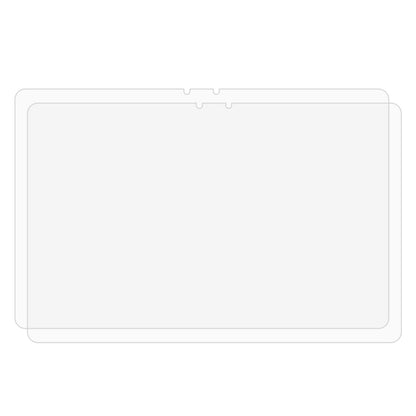 Clear tablet screen protector glass with rounded cutouts and protective cover