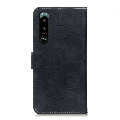 Black crocodile-texture folio phone case with cutout for rear cameras