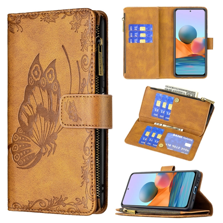 Brown embossed butterfly flip leather wallet case with holder, card slots, and zipper.