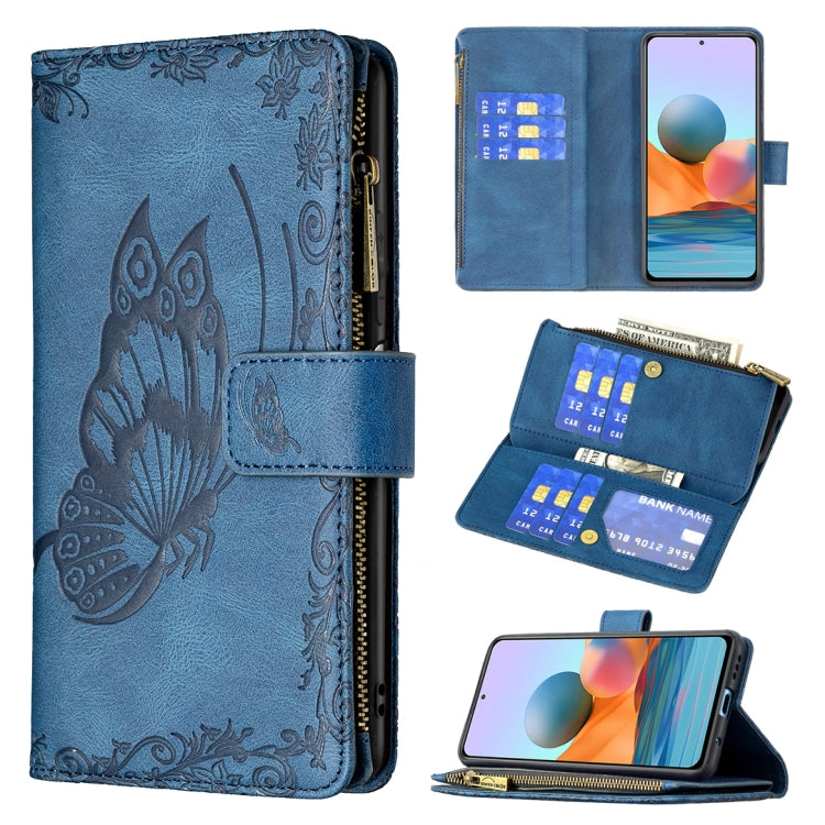 Blue embossed butterfly leather flip wallet case with zipper, card slots, portrait flip wallet