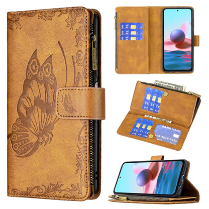 Brown embossed butterfly flip wallet phone case with card slots, zip closure, and stand