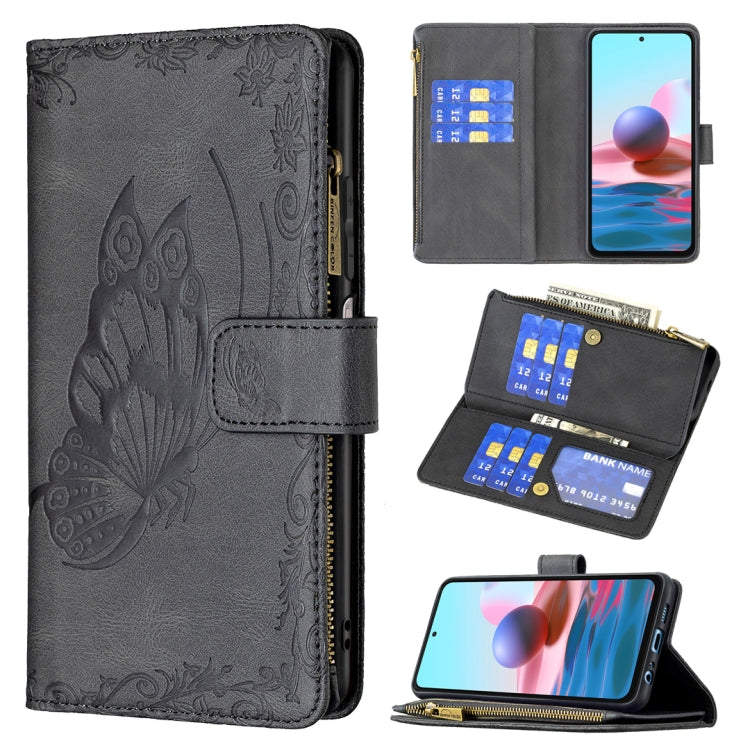 Dark gray embossed butterfly flip wallet phone case with zipper, card slots, holder