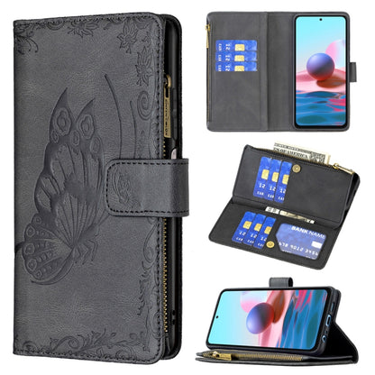Dark gray embossed butterfly flip wallet phone case with zipper, card slots, holder