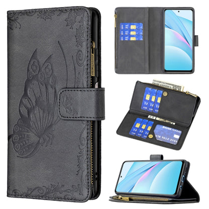 Black embossed butterfly zipper wallet case with card slots and phone holder