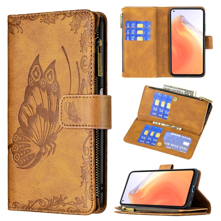 Brown embossed butterfly flip wallet phone case with card slots and horizontal flip cover