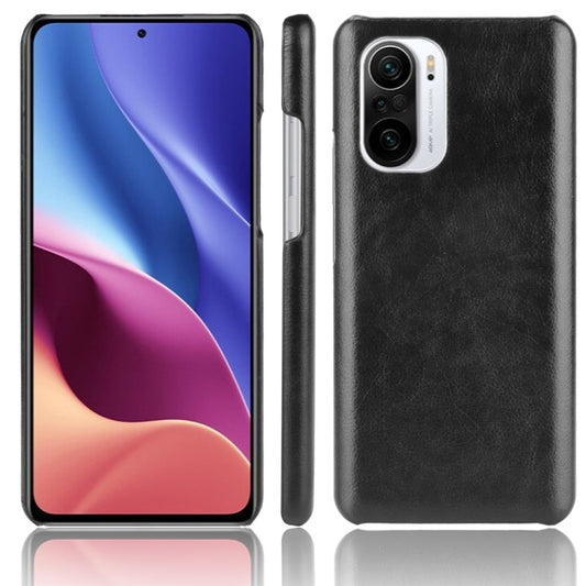 Black litchi-texture shockproof phone case with camera cutout