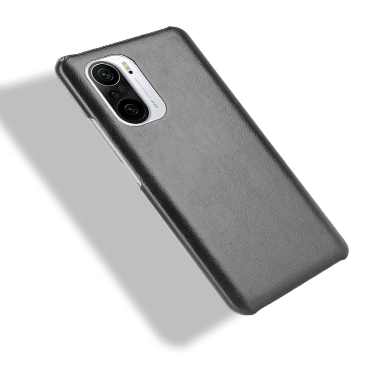 Gray litchi-texture shockproof phone case, angled back view
