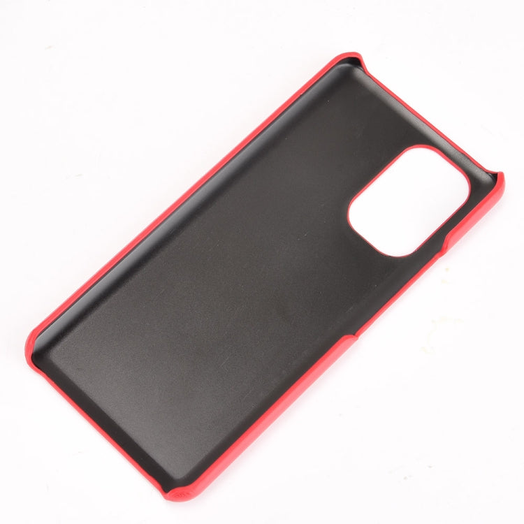 Red litchi-texture shockproof phone case with side button cutouts