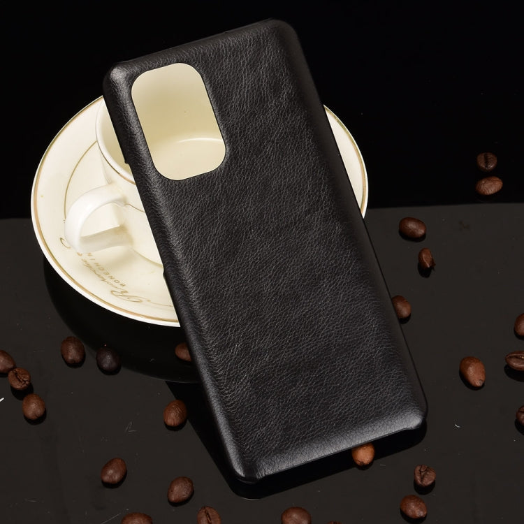 Black litchi-texture shockproof phone case with camera opening