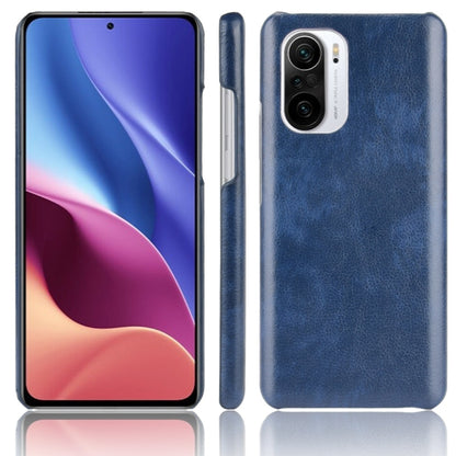 Blue litchi-texture shockproof phone case with camera cutout