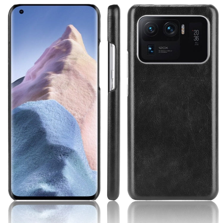 Shockproof phone case with litchi texture, black dual-layer PC/PU, rear camera cutout