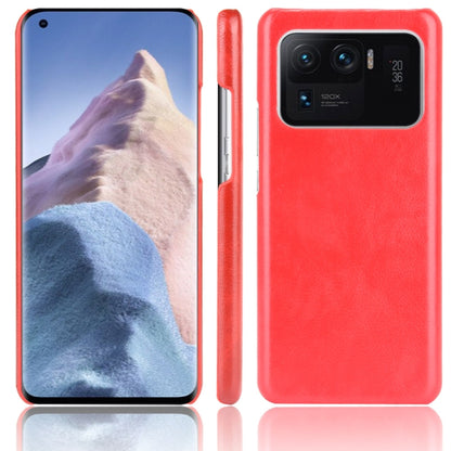 Shockproof phone case with litchi texture, red dual-layer PC/PU, rear camera cutout