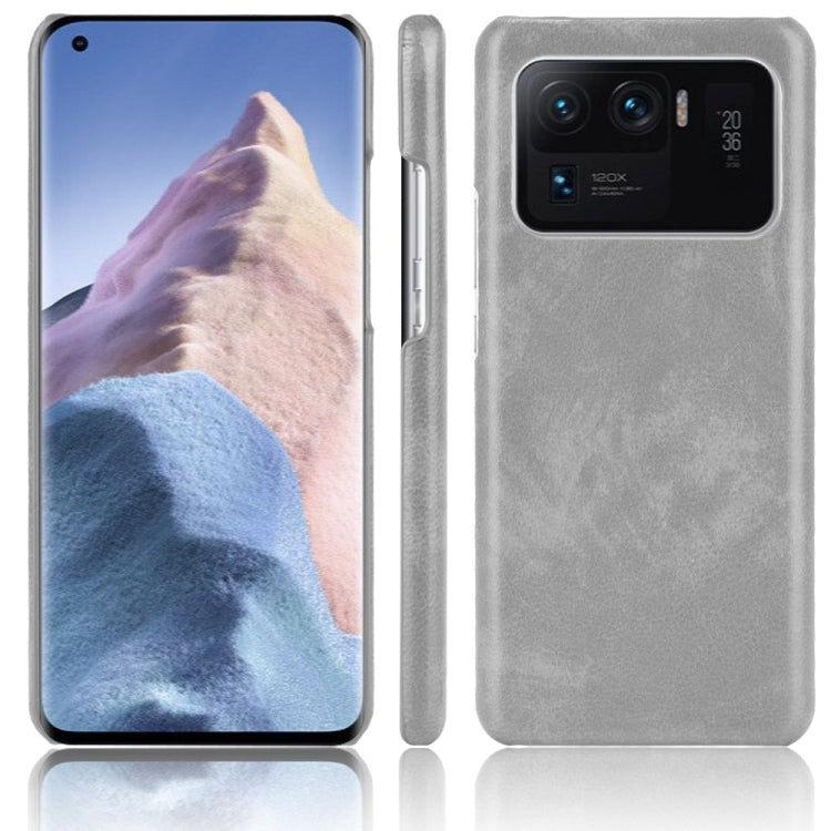 Shockproof phone case with litchi texture, grey dual-layer PC/PU, rear camera cutout
