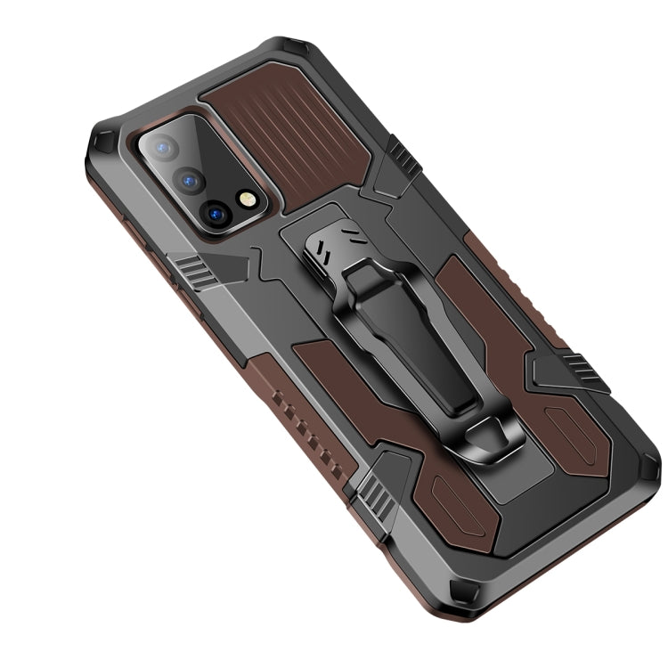 Shockproof protective phone case, brown and black rugged armor with raised camera bezel