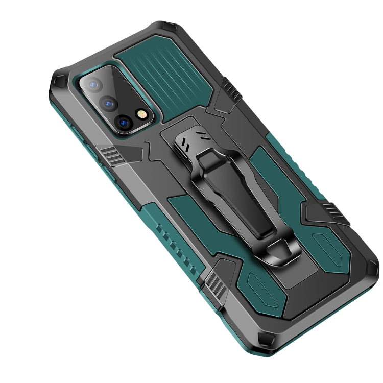 Shockproof armored phone case with teal textured back panel and stand, black PC+TPU
