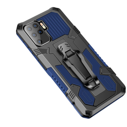 Shockproof protective phone case, blue and black rugged armor with built-in kickstand