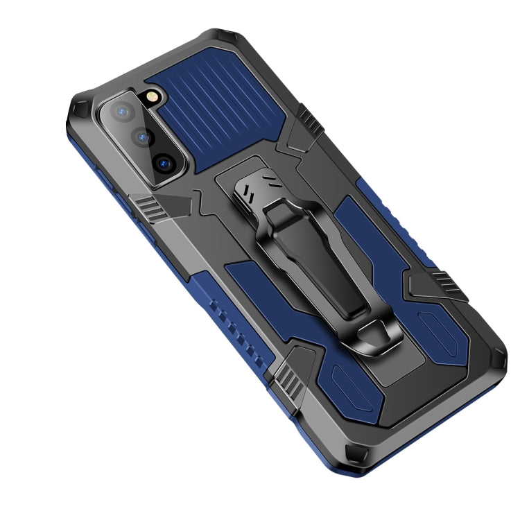 Shockproof protective phone case, blue and black armor with camera opening and side grips