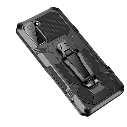 Shockproof phone case with teal accents, textured back panel and built-in kickstand