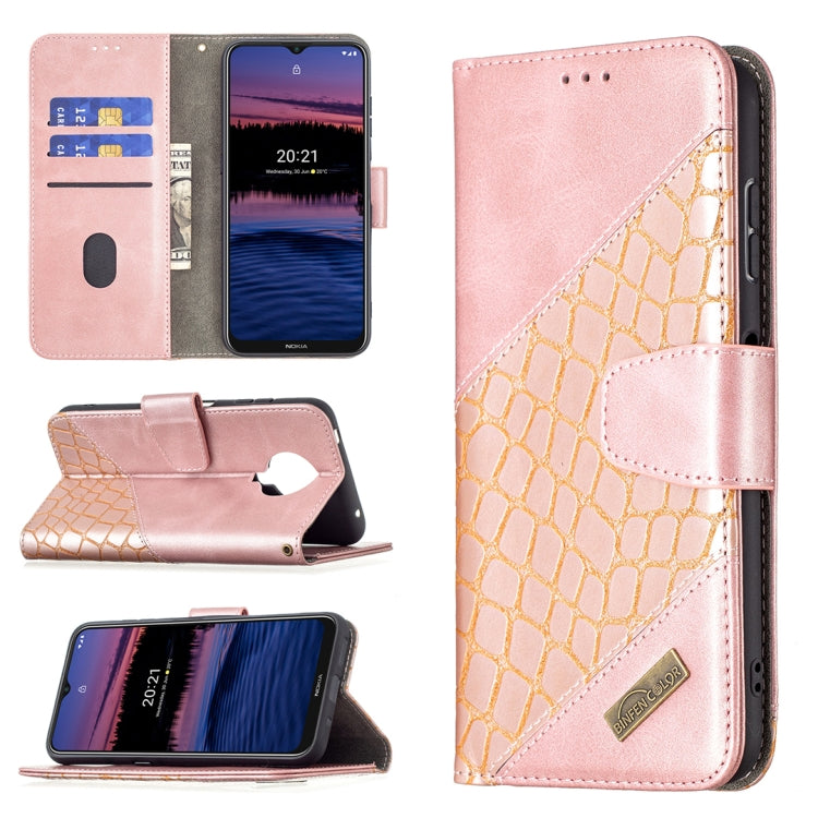 Rose gold PU leather wallet case with crocodile texture, card slots, and flip cover.