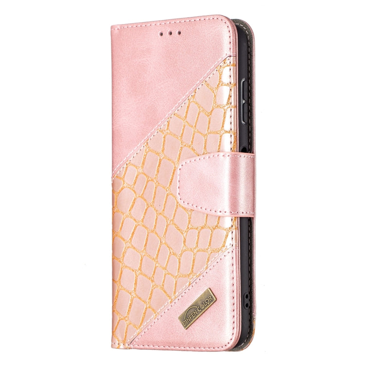 Rose gold PU leather wallet case with crocodile texture and magnetic flip cover.