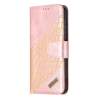 Rose gold PU leather wallet case with crocodile texture and magnetic flip cover.