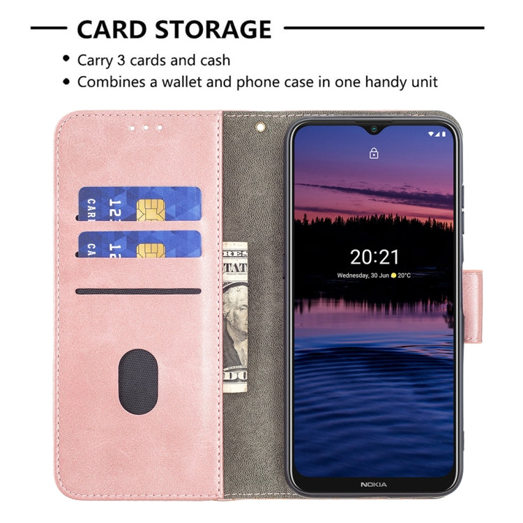 Rose gold wallet case with card slots, cash pocket, and flip cover for phone.