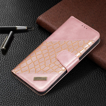 Rose gold PU leather wallet case with crocodile texture and card holder flap.
