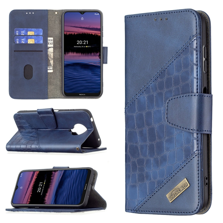 Blue PU leather wallet case with crocodile texture, card slots, and flip cover.