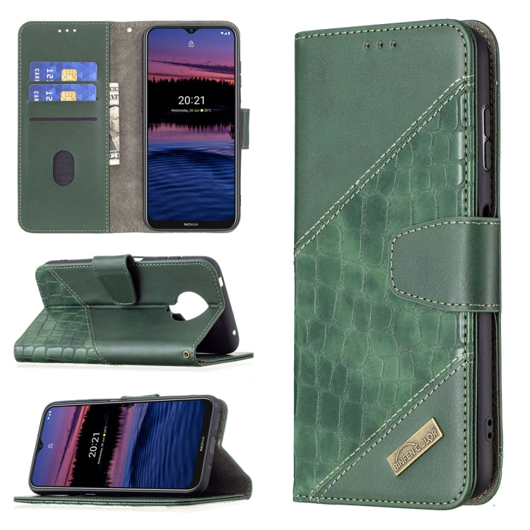 Green crocodile-texture PU leather flip phone wallet case with card slots and holder