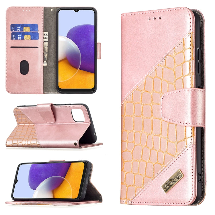 Rose gold crocodile-texture PU leather wallet case with card slots and flip cover.