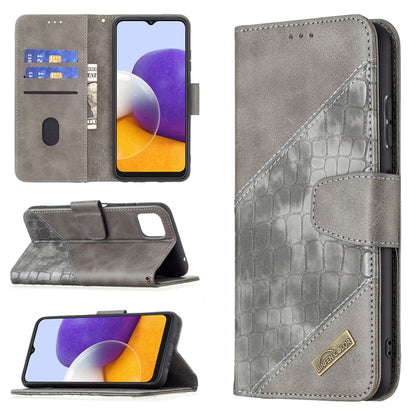 Light gray crocodile-texture PU leather flip phone wallet case with card slots and holder