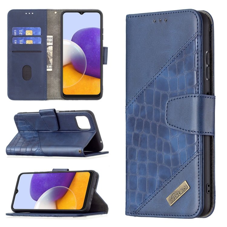 Blue crocodile-texture PU leather flip phone wallet case with card slots and holder