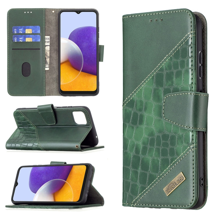 Green crocodile-texture PU leather flip phone wallet case with card slots and holder, open