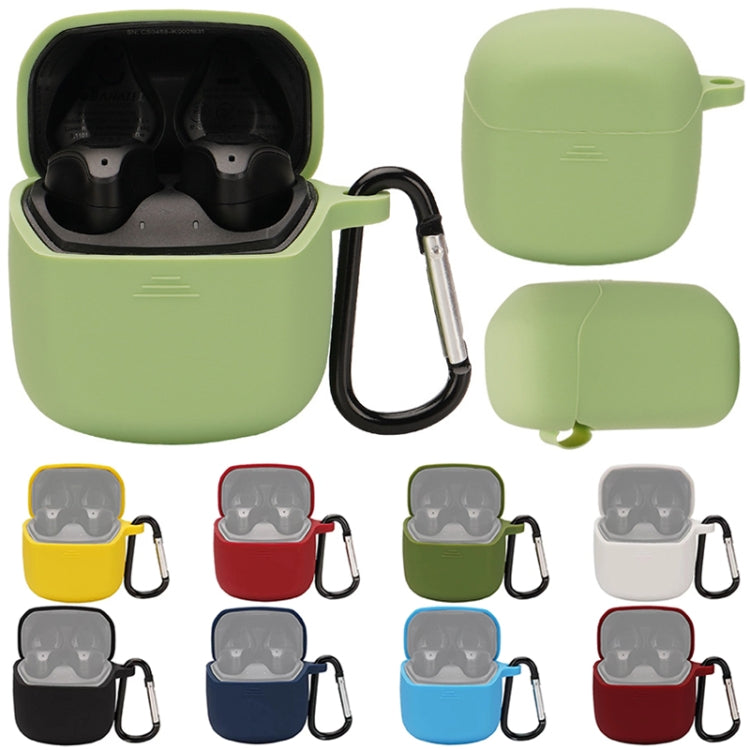 Green silicone earbud protective case set with carabiner hook, open and closed