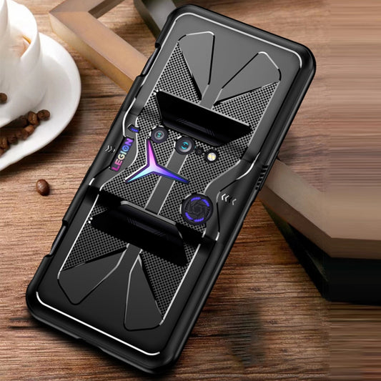 Black TPU cooling gaming phone shockproof case with vented geometric grip back