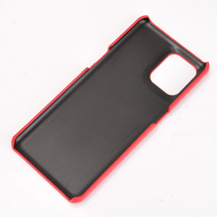 Shockproof litchi-texture phone case, red with camera cutout and side buttons