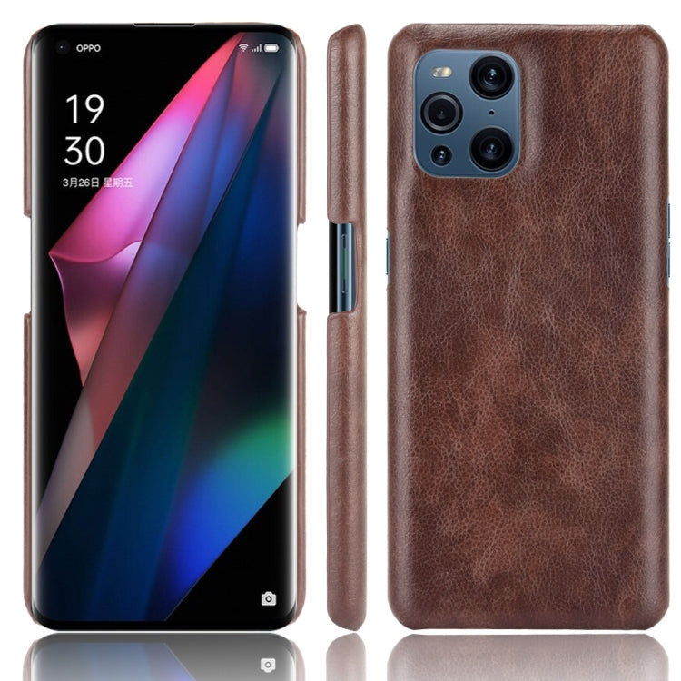 Shockproof litchi-textured PC+PU phone case with ring holder, brown back view