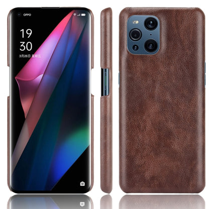 Shockproof litchi-textured PC+PU phone case with ring holder, brown back view