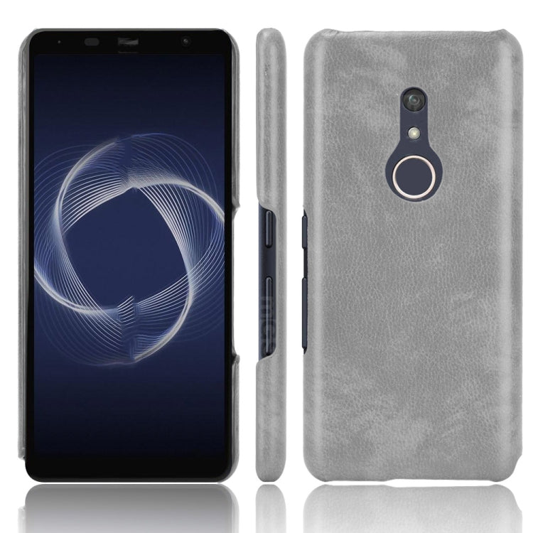 Shockproof litchi-textured PC+PU phone case with ring holder, grey back view