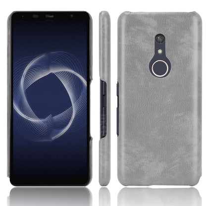 Shockproof litchi-textured PC+PU phone case with ring holder, grey back view