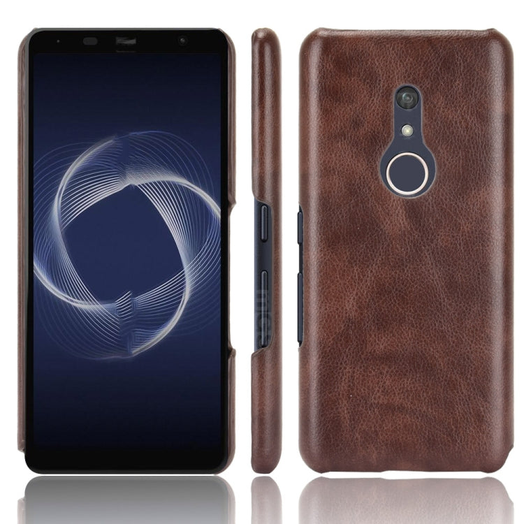 Shockproof litchi-textured PC+PU phone case with ring holder, brown back and edges