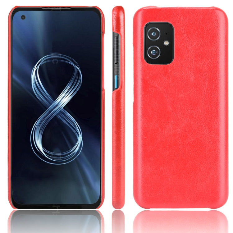Shockproof litchi-texture phone case, red with dual camera cutouts and slim side profile